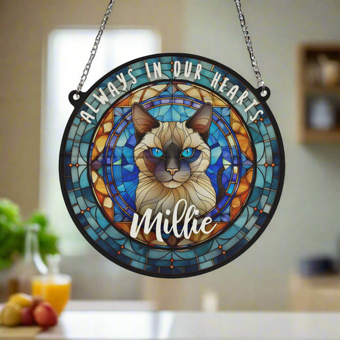 Cat Siamese Memorial Stained Glass Effect Suncatcher